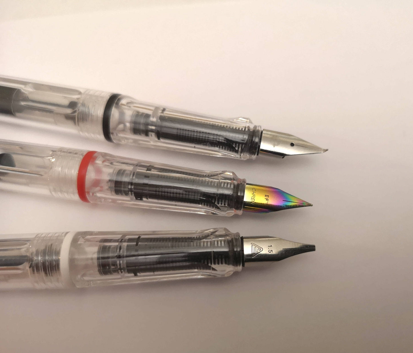 Clear Demonstrator Rainbow Nib Fountain Pen: Extra Fine / Tin