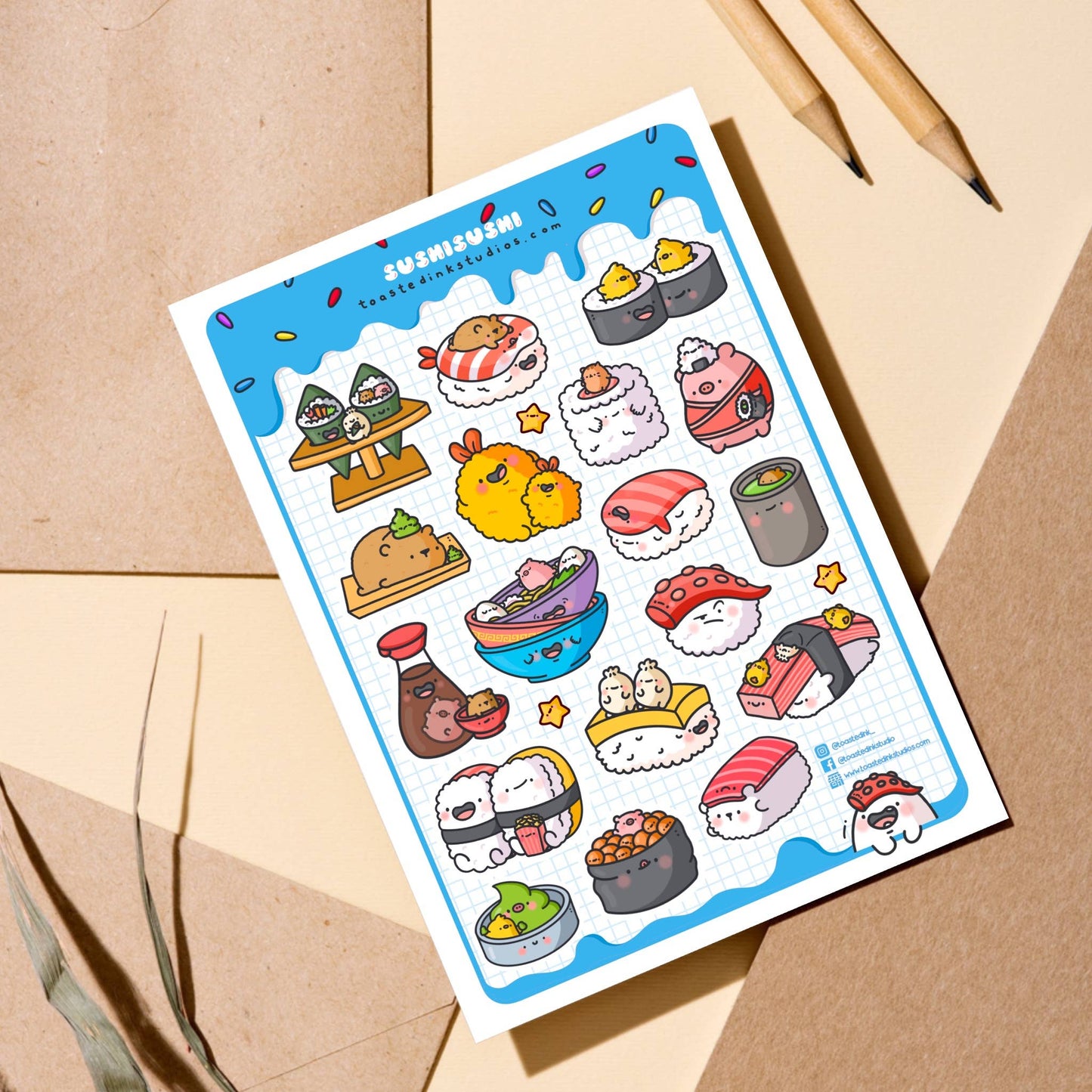 Toastedink - Cute A5 Sushi Sticker Sheet