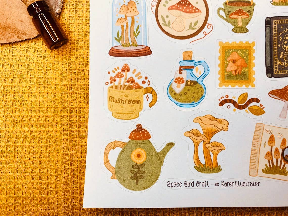 Split Moon Studios - Sticker Sheet Vintage Mushrooms - Bullet Journal Stickers