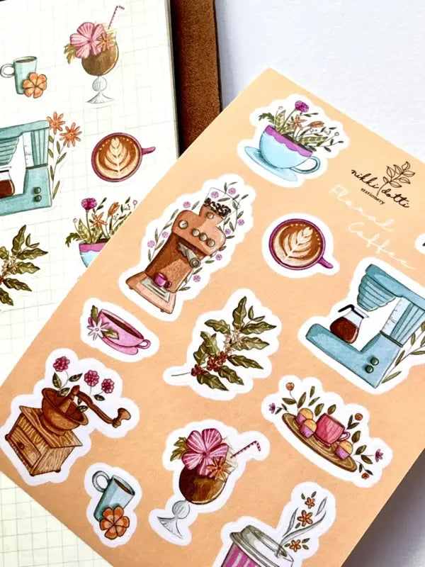 Nikki Dotti Sticker sheet - Floral coffee