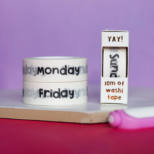 Monochrome Days of the Week Black and White Washi Tape